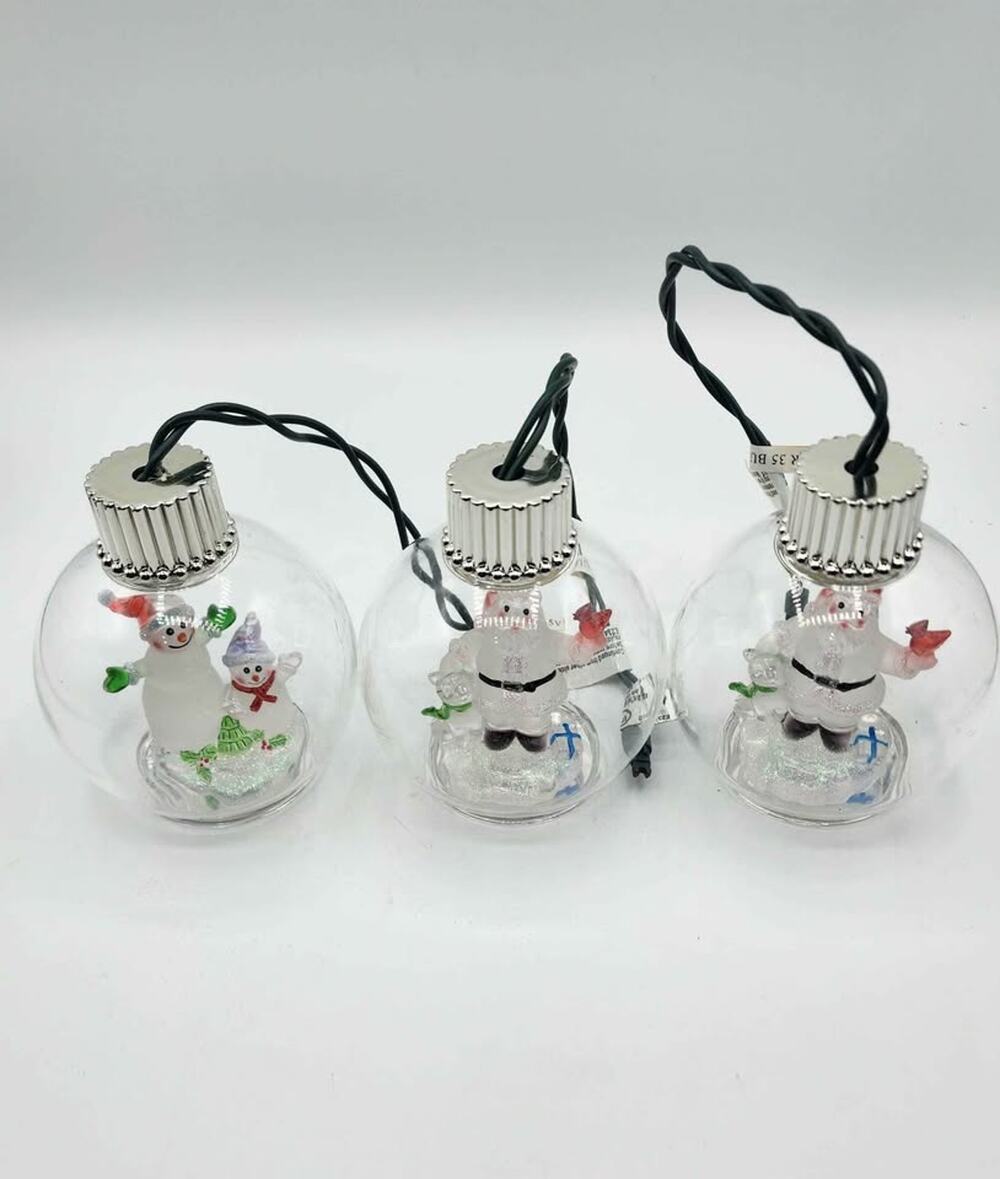 Illuminated Santa And Snowman Clear Plastic Ornaments, Set of 3.